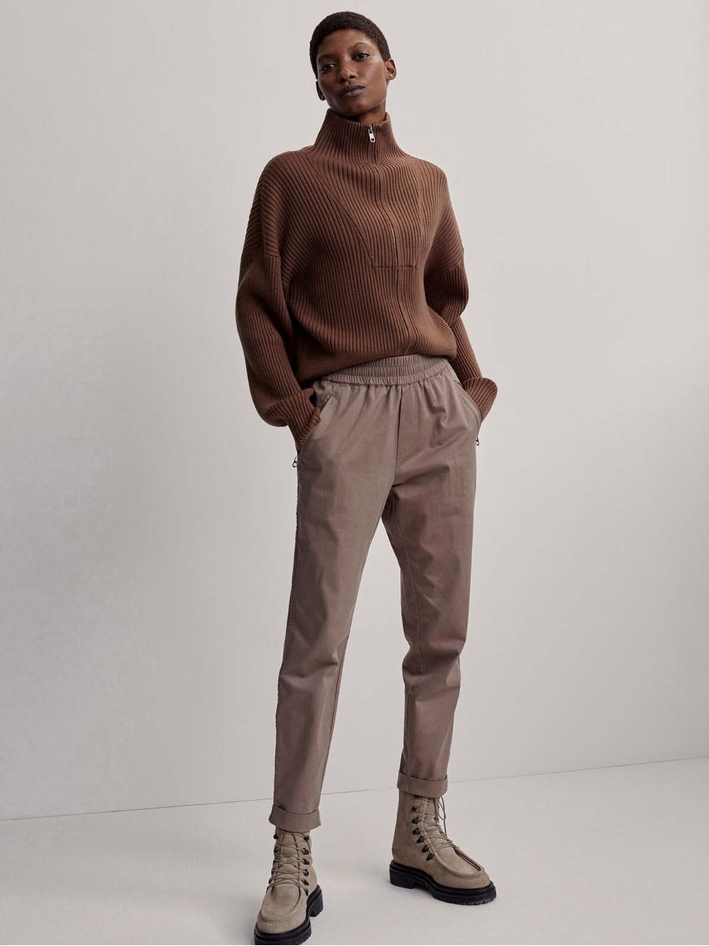 Varley Marbern Pant Medium Fossil Brown Cotton Twill Tapered Joggers